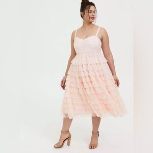 Torrid Blush Pink Ruched Midi Dress